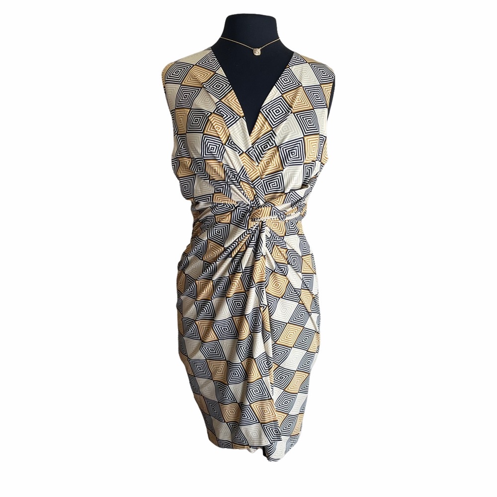Julie Brown Yellow Black Multi Geometric Stripe Dress
